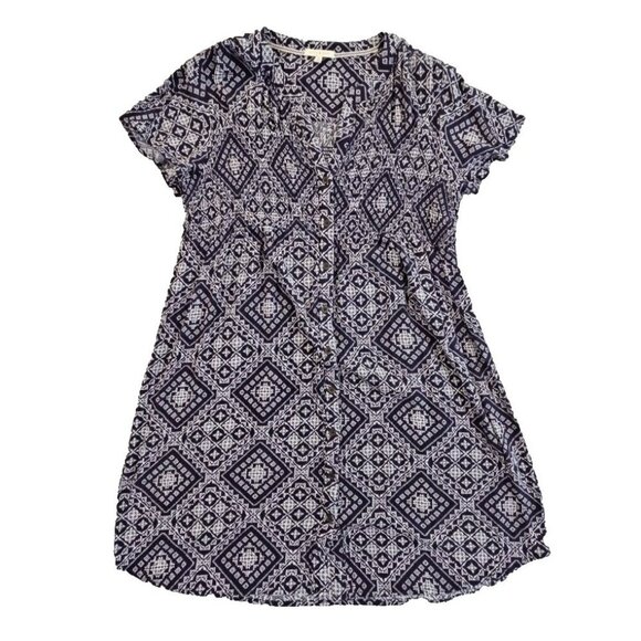 Kate and Sam Midi Dress Navy White Button Up Elastic Waist  Size Medium EUC LN - Picture 1 of 16